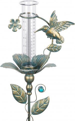 shumi Rain Gauge Outdoor Hummingbird, Upgraded Glass Rain Gauge Outdoors Best Rated, Freeze Proof Adjustable Height Rain Gauges for Yard Garden Decor, Gardening Gifts for Women