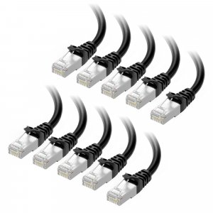 Cable Matters 10Gbps 10-Pack Snagless Shielded Cat 6A Cable, 1ft, Black