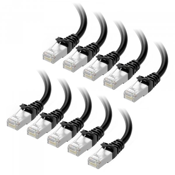 Cable Matters 10Gbps 10-Pack Snagless Shielded Cat 6A Cable, 1ft, Black