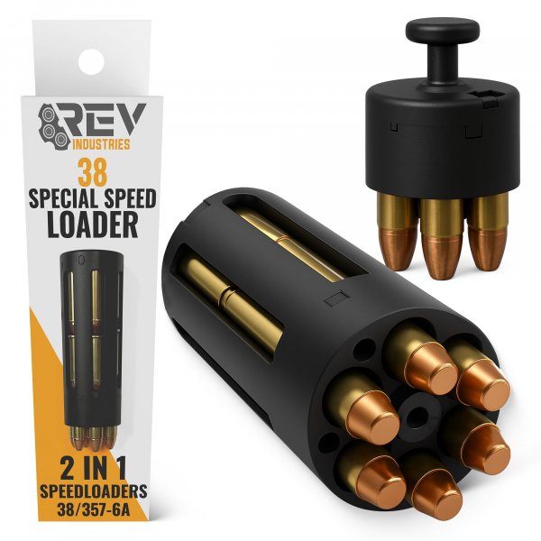 RevIndustries 38 Special Speed Loader - 357 Magnum SpeedLoader for 6-Shot Revolvers - 18 Round High Capacity 2-in-1 Reload Tool-Fits Kimber K6S, S&W K-Frame, Taurus 65,66 & More.
