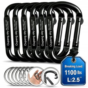 6PCS Carabiner Clip - Heavy Duty Iron Carabiners 800lbs Carabeaner D Ring Shape,Key Chain Clip Hook,Keychain Clip,Multipurpose for Camping, Hiking,Backpacking or Other Outdoor Activities, Black.