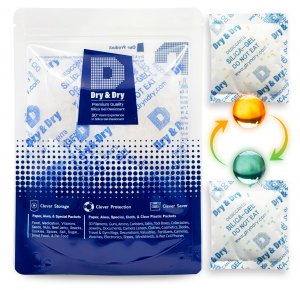 Dry & Dry 50 Gram [24 Packs] Orange Indicating Mixed Silica Gel Packets Siilca Gel Desiccant - Rechargeable Moisture Absorbers for Food Storage, Electronics, 3D Filament & Safes