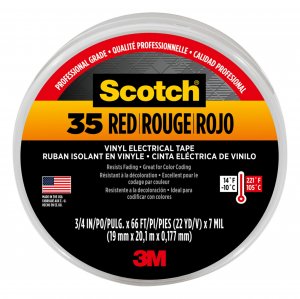 Scotch 35 Vinyl Electrical Color Coding Tape, 3" Core, 0.75" x 66 ft, Red