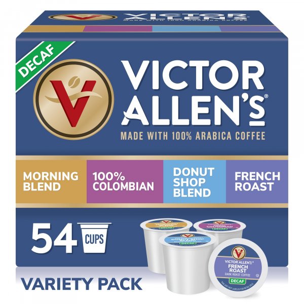 Victor Allen's Coffee Decaf Coffee Variety Pack (Decaf Donut Shop Blend, Morning Blend, French Roast, 100% Colombian), 54 Count, Single Serve Coffee Pods for Keurig K-Cup Brewers