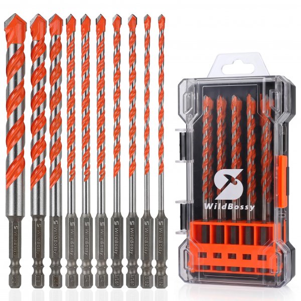 Concrete Carbide Drill Bits, Hex Shank Masonry Drill Bit,5/32"-1/2"(10PCS)