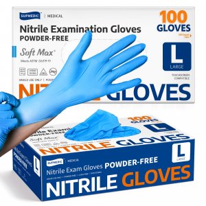 Supmedic Medical Nitrile Exam Gloves, Latex-Free, Powder-Free, Food Safe, Cooking Food Prep, Disposable Gloves, Blue, 100 Pcs (Large)