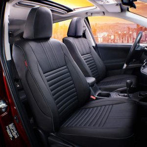 EKR Rav4 Seat Covers Custom Fit for Toyota Rav4 XLE,Platinum,Limited 2013-2018 & SE 2016-2018, Leather Car Seat Cover Full Set for SUV,Faux Leather(Black)
