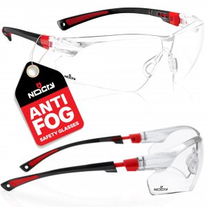 NoCry Clear Safety Glasses for Men and Women with Anti-Fog and Scratch Resistant Wrap Around Lenses, Adjustable Temples and Nose Pads — ANSI Z87 Certified Protective Eyewear with 100% UV Shielding