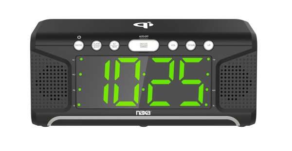 NAXA NRC-190 Dual Alarm Clock with QiÂ® Wireless Charging (1.8" Jumbo Display)