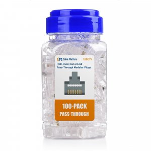 Cable Matters 100-Pack Cat 6 Pass Through RJ45 Connectors, 50µ Gold Plated (Cat 6 Ends / Cat6 Connector /RJ45 Modular Plugs/Ethernet Plugs/Network Connector) for Solid or Stranded UTP Ethernet Cable