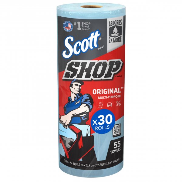 Scott Shop Original Blue Towels (75130), 9.4"x11" Cloth-like Paper Towel (30 Rolls of 55 Sheets, 1,650 Sheet Total)