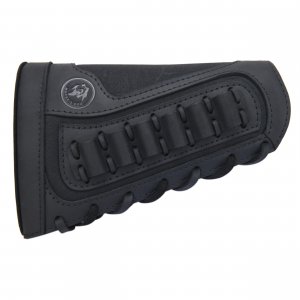 WAYNE'S DOG Canvas Leather Recoil Reducing Pad Stock Extension Cover Buttstock Cheek Rest with Rifle Shell Holder (.308 .30-06 .44MAG .45-70, Black)