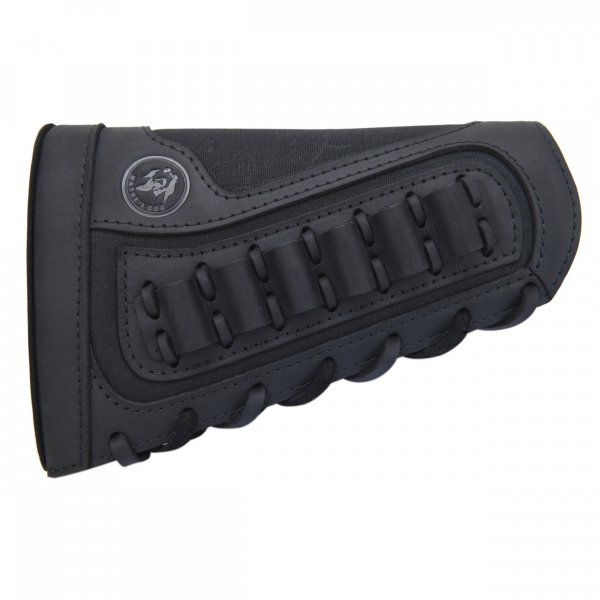 WAYNE'S DOG Canvas Leather Recoil Reducing Pad Stock Extension Cover Buttstock Cheek Rest with Rifle Shell Holder (.308 .30-06 .44MAG .45-70, Black)