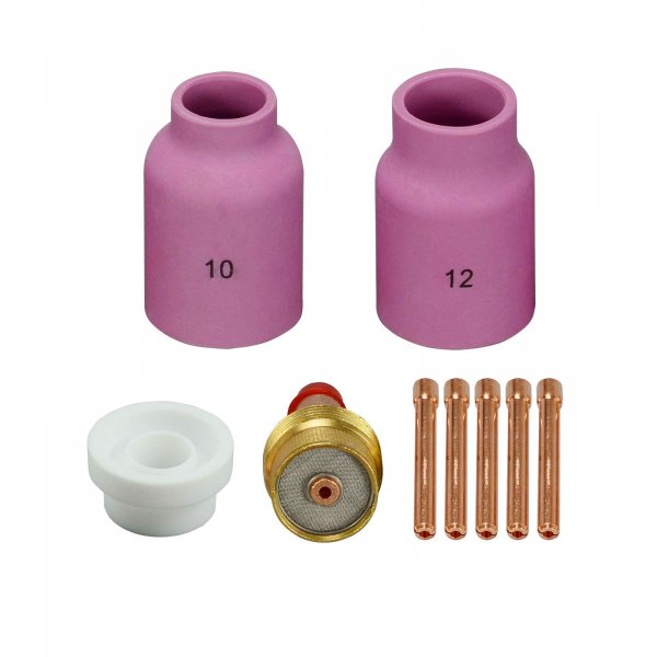 RIVERWELD TIG Gas Lens Collet Bodies 45V64 10N24 3/32" Jumbo Large Diameter Alumina Nozzle Ceramic Cup 53N87 12# 3/4", 53N88 10# 5/8" Gasket 54N63 for SR WP 17 18 26 TIG Welding Torch 9pcs