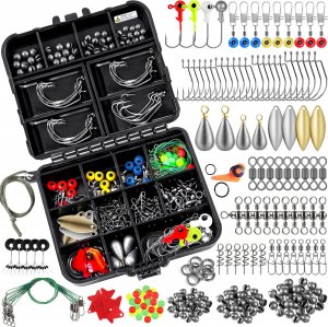 TOPFORT 187/343pcs Fishing Accessories Kit, Organized Fishing Tackle Box with Tackle Included, Hooks, Weights Sinkers, Fishing Gear and Equipment, Gift for Men