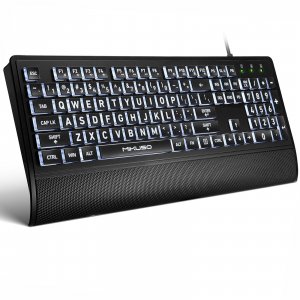 MIKUSO Large Print Backlit Keyboard, Wired USB for Seniors & Low Vision