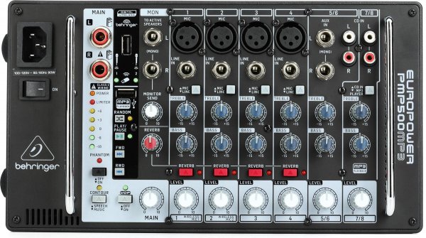 Behringer EUROPOWER PMP500MP3 Ultra-Compact 500 Watt 8 Channel Powered Mixer with MP3 Player, Reverb and Wireless Option