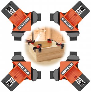 WETOLS Corner Clamp for Woodworking, 90 Degree Right Angle Clamp, Wood Clamps, 4Pcs Adjustable Spring Loaded Woodworking Clamp, Gifts for Him, Birthday Gifts for Men, Photo Framing, Orange
