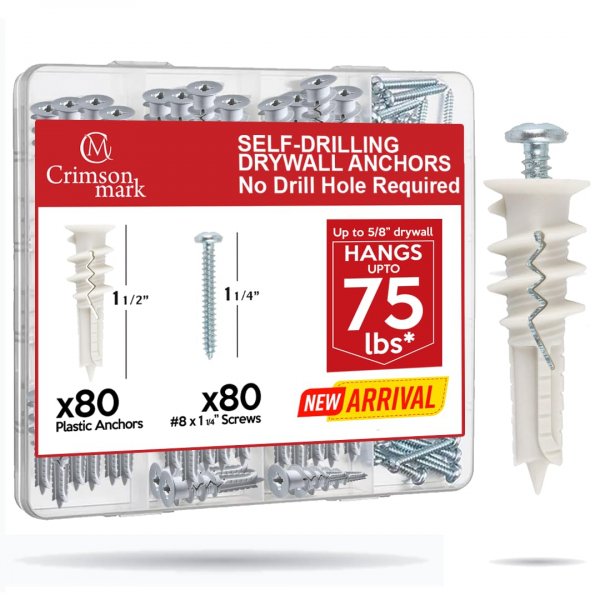 160PCS #8 Self Drilling Drywall Anchors and Screws Assortment Kit