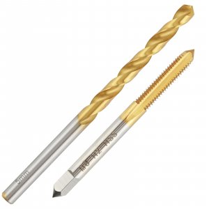 Aceteel M6x1 Tap and 5mm Drill Bit Set, Ti-Coated M2 HSS M6 x 1 Tap and 5.0mm Straight Handle Drill Kit
