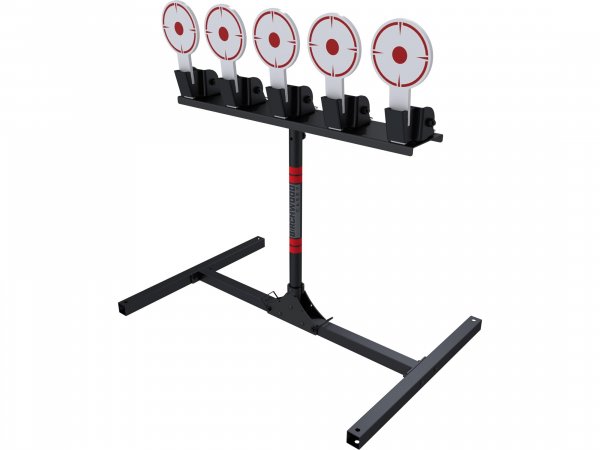Birchwood Casey 5 Spring Loaded Self-Resetting 6" Diameter Targets with Plate Rack & Folding Target Stand - Durable Long-Lasting Metal Standing Target for Shooting
