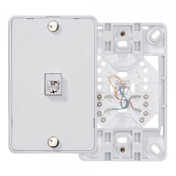 Leviton Telephone Wall Jack, 6P4C, Screw Terminal, 40214-W, White