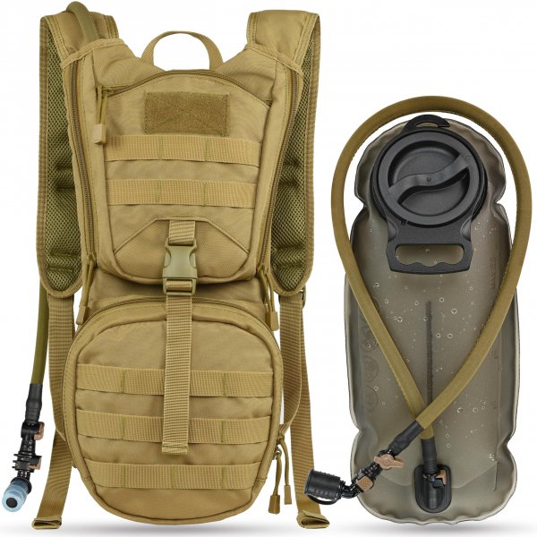 MARCHWAY Tactical Molle Hydration Pack Backpack with 3L TPU Water Bladder, Military Daypack for Cycling, Hiking, Running, Climbing, Hunting, Biking (Tan)