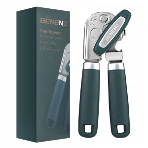 Beneno Heavy Duty Hand Can Opener Manual with Magnet Lid Remover, Green