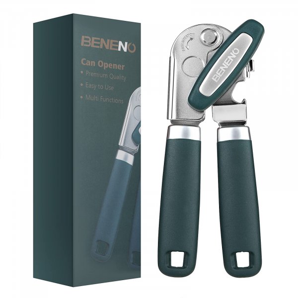 Beneno Heavy Duty Hand Can Opener Manual with Magnet Lid Remover, Green