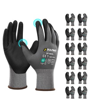 DULFINE MicroFoam Nitrile Coated 12 Pairs Work Gloves for Men Grey S