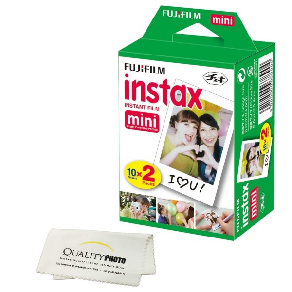 Fujifilm INSTAX Mini Instant Film (White) for Fujifilm Mini 8,9,11,12 Cameras w/Quality Photo Microfiber Cloth (20 Prints)