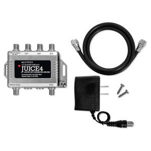 Antennas Direct ClearStream JUICE4 Distribution Amplifier, Output to 4 Televisions, CATV Systems, 4K 8K Ready – w/Power Supply, Coaxial Cable (Silver)