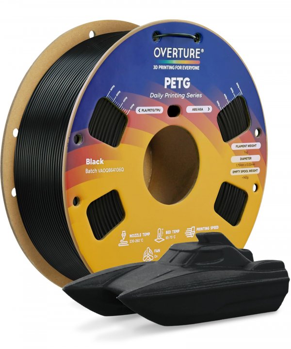 OVERTURE High Speed PETG Filament 1.75mm, 1kg Black