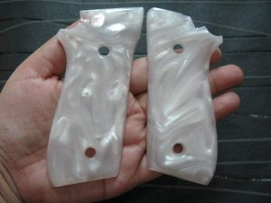 BMPL New Grips Compatible with Taurus Pt-92, Pt-99, Pt100, Pt101 Decocker, Smooth White Pearl Resin Polyester, Thai Handmade