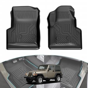 Huidnnas Floor Mats for Jeep Wrangler TJ 1997-2006, TPE All Weather Floor Liners Front Row 2PCS, Waterproof Rubber Car Mats for Wrangler TJ Accessories, Black