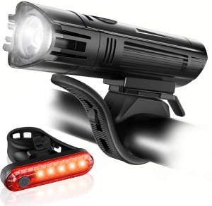 Ascher Ultra Bright USB Rechargeable Bike Light Set, Powerful Bicycle Front Headlight and Back Taillight, 4 Light Modes, Easy to Install for Men Women Road Mountain Cycling Black