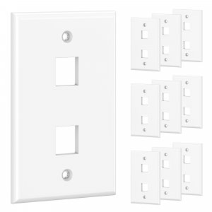 [UL Listed] Cable Matters 10-Pack Low Profile 2-Port Keystone Jack Wall Plate, RJ45 Wall Plate for Keystone Jacks in White
