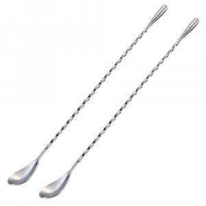 Briout Bar Spoon Cocktail Mixing Stirrers, 2Pcs, 12” Long Handle, Silver