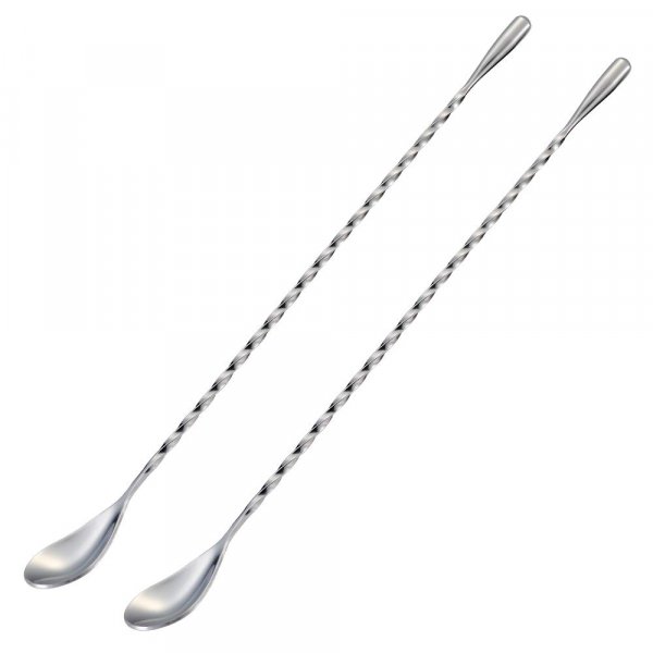 Briout Bar Spoon Cocktail Mixing Stirrers, 2Pcs, 12” Long Handle, Silver