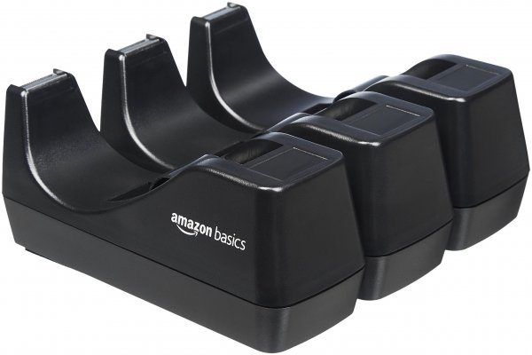 Amazon Basics Weighted Desktop Tape Dispenser with Non-Skid Base, Desk Accessory, 3-Pack