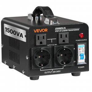 VEVOR Voltage Converter Transformer, 1500VA, Heavy Duty Step Up/Down Power Transformer, Convert from 110V to 220V and 220V to 110V, with EU Outlets, US Outlets, Power Cord, Circuit Breaker Protection