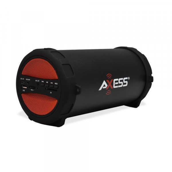 Axess SPBT1041RD Portable Bluetooth Cylinder Loud Speaker w/ FM USB AUX Red