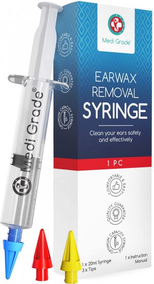 Medi Grade Ear Syringe Ear Wax Removal with 3 Quad-stream Tips - Water Irrigation Ear Cleaner Ear Wax Remover for Improved Hearing Clarity and Aural Hygiene - Ear Syringe Kit Earwax Remover Tool