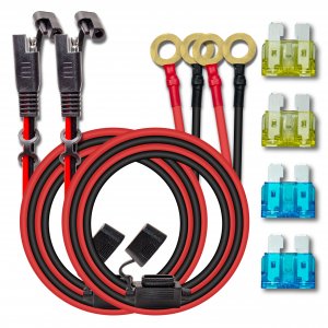 2 Pcs 10AWG 2FT Charger Cable, SAE to O Ring Terminal Quick Disconnect Harness, 2 Pin SAE Connector Extension Cables Cord with 15& 20A Fuse for Car, Motorcycle, Solar Panel