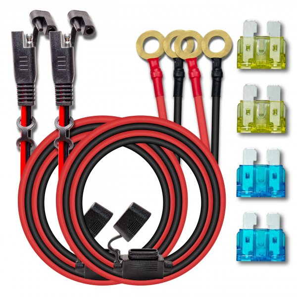 2 Pcs 10AWG 2FT Charger Cable, SAE to O Ring Terminal Quick Disconnect Harness, 2 Pin SAE Connector Extension Cables Cord with 15& 20A Fuse for Car, Motorcycle, Solar Panel