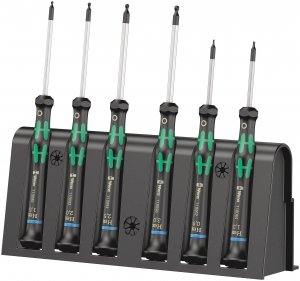 Wera 2052/6 Kraftform Micro Ballhead Hexagon Electronics Screwdriver Set and Rack, 6-Piece
