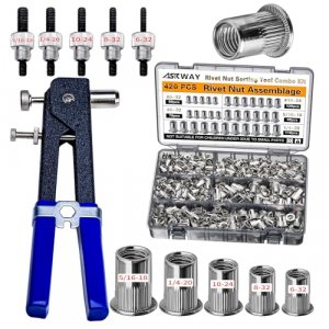 SAE Rivet Nut Tool 420pcs Imperial Carbon Steel Rivet Nut Tool Kit, （5/16-18、1/4-20、10-24、8-32、6-32）, Suitable for Furnitur, Automotive, Marine and Industrial Applications (SAE Carbon Steel 420)
