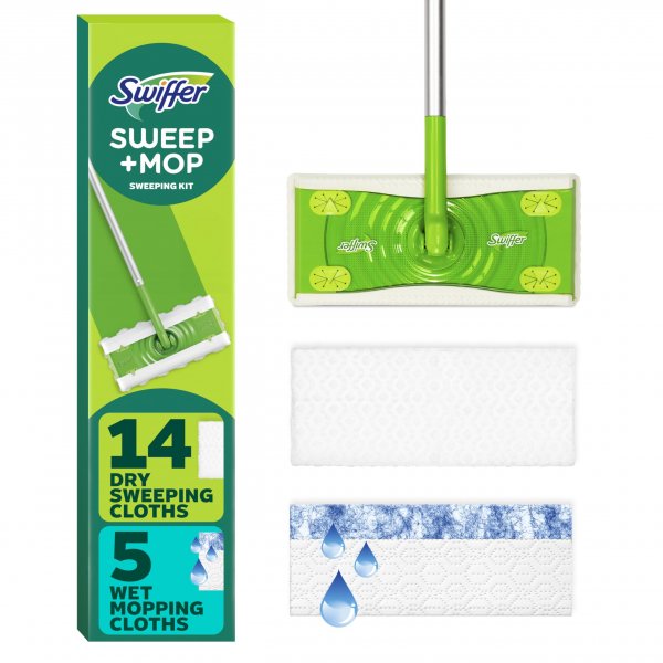 Swiffer Sweeper 2-in-1 Mops for Floor Cleaning, Dry and Wet Multi Surface Floor Cleaner, Sweeping and Mopping Starter Kit, Includes 1 Mop + 19 Refills, 20 Piece Set