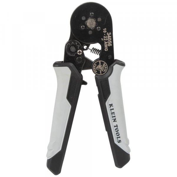 Klein Tools 34056 Ferrule Crimping Tool, Hex Crimper Pliers for 10 to 22 AWG Wire Terminals, Built-In Adjustable Ratchet, for Electrical Work