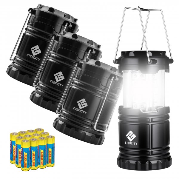 Etekcity Camping Lanterns for Power Outages 4 Pack, Flashlight for Camping Essentials, Survival Kit and Gear, Hurricane Preparedness Items, Emergency Led Battery Operated Lights, Black